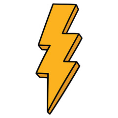 Hand-drawn cartoon yellow lightning bolt on a white background.