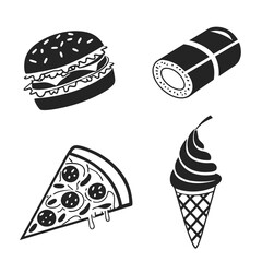 Black and white drawing of fast food