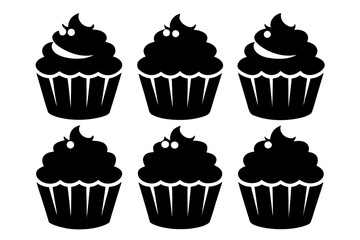 Set of black cupcake silhouette vector, Collection of cupcake  black symbol