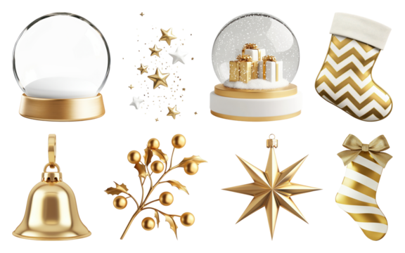 PNG Elegant gold Christmas decorations collection, element set on transparent background - Powered by Adobe