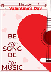 Valentine's Day card, poster, or banner template. Heart-shaped guitar with the inscription Be My