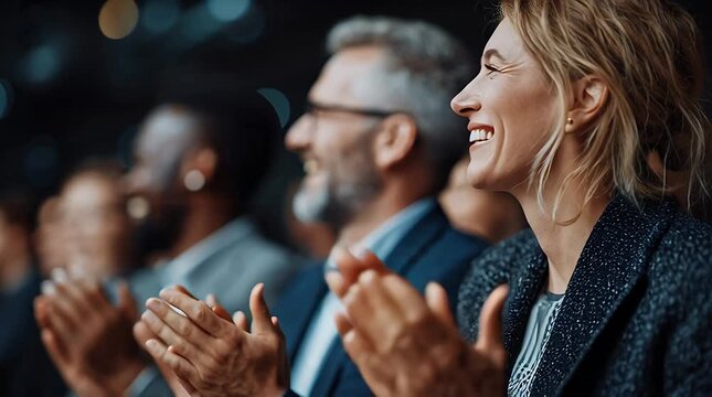 Femme d'affaires applaudissant lors d'un s&eacute;minaire d'entreprise