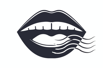 lips with flowing lines creates a bold, stylistic monochrome expression over a white background