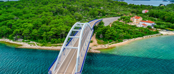Zdrelac Bridge aerial view in Ugljan Island, Croatia