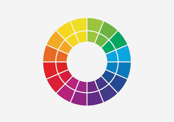 Obraz premium A vibrant color wheel displaying a spectrum of hues arranged in a circular pattern, illustrating color theory principles.