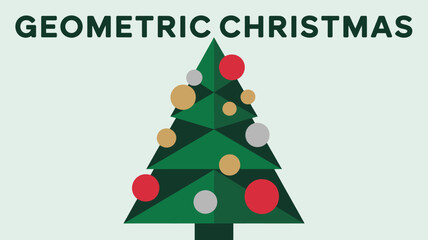 Modern geometric Christmas tree illustration with festive ornaments, perfect for holiday designs and festive greetings