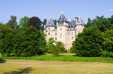Majestic historic castle surrounded by lush green parkland, Goluchow, Poland