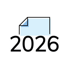 icons. 2026. a collection of minimalist icons depicting the year 2026, integrated into various themes such as documents, devices, graphics, people, communications, and technology.	
