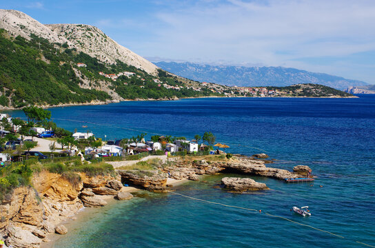 Sunny Adriatic coast camping idyllic beach vacation paradise