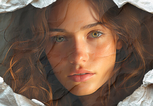 Brown And White Hole Torn Paper Sheet Photo Effect