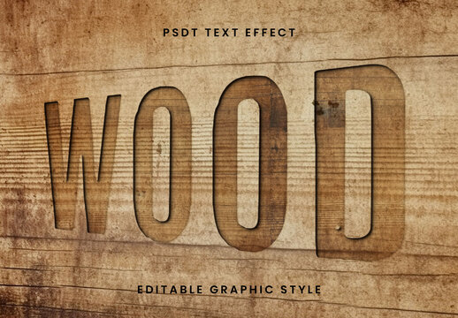 Brown Engraved Wood Plank Text Effect Carved Rustic Vintage Font