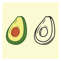 Avocado Slice Vector Illustration — Colored and outline version