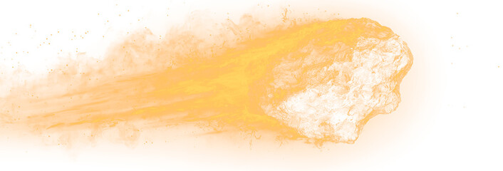 A glowing meteor with a tail of red-hot flames, isolated transparent PNG. 