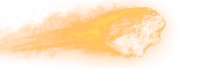 A glowing meteor with a tail of red-hot flames, isolated transparent PNG. 