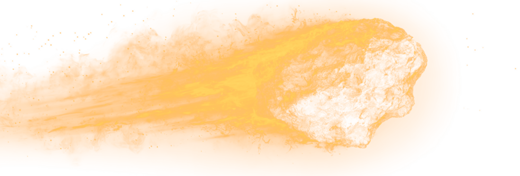 A glowing meteor with a tail of red-hot flames, isolated transparent PNG. 