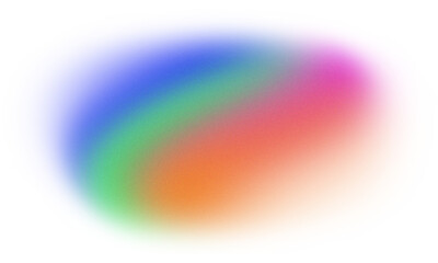 Vibrant grainy gradient shape transparent background, abstract green blue orange color gradient shape