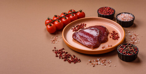 Tuna steak for sashimi or sushi, smoked fish. Tuna steak as a food background