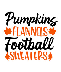 Pumpkins Flannels Football Sweaters Fall autumn typography clip art design on plain white transparent isolated background for card, shirt, hoodie, sweatshirt, apparel, tag, mug, icon, poster or badge