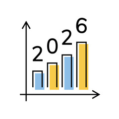 icons. 2026. a collection of minimalist icons depicting the year 2026, integrated into various themes such as documents, devices, graphics, people, communications, and technology.	
