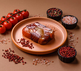 Tuna and salmon roll, smoked fish. Tuna and salmon roll as a food background