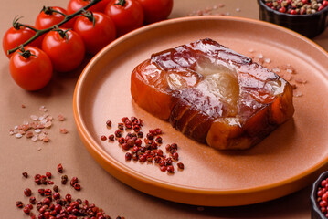 Tuna and salmon roll, smoked fish. Tuna and salmon roll as a food background