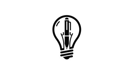 A creative concept icon showing a fountain pen inside a light bulb, symbolizing ideas and writing.