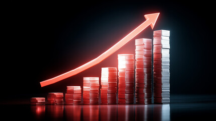 Business growth visualization with rising structure reflects stability, profitability and strategic success in finance, investment and corporate performance.