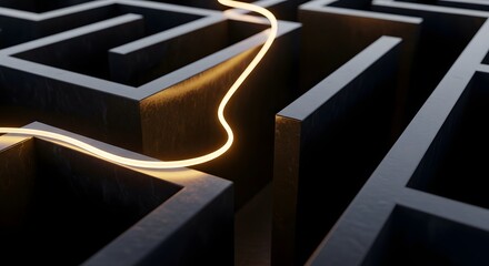 Glowing Pathway Illuminates the Dark Maze Walls