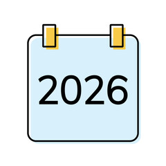 icons. 2026. a collection of minimalist icons depicting the year 2026, integrated into various themes such as documents, devices, graphics, people, communications, and technology.	
