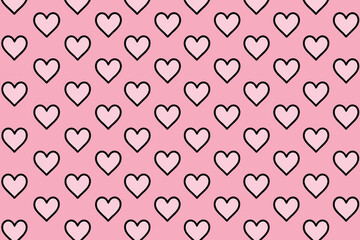 Seamless pattern of hand drawn outline hearts on a soft pink background