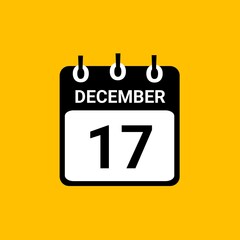 December 17 Calendar Vector Illustration. New Year Date Icon. Day calendar with date december 17. Checklist day calendar. December 17 calendar icon.