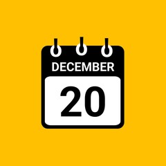 December 20 Calendar Vector Illustration. New Year Date Icon. Day calendar with date december 20. Checklist day calendar. December 20 calendar icon.