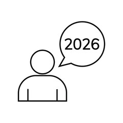 icons. 2026. a collection of minimalist icons depicting the year 2026, integrated into various themes such as documents, devices, graphics, people, communications, and technology.	
