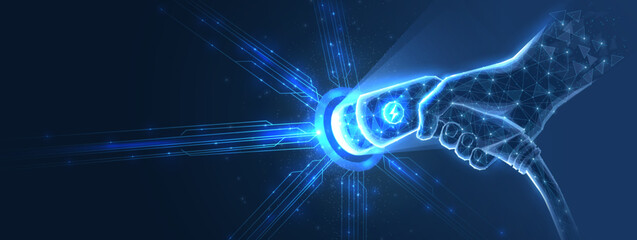 EV charging. Electric car, EV charger, Battery station, Hybrid vehicle, Green energy, Power future, PHEV transport, Auto tech, Plug cable, charge concept

