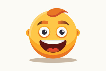 Fototapeta premium Smiling yellow emoji with open mouth and orange hair stands alone joyfully