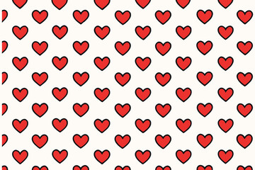 Seamless pattern of hand drawn red hearts on a light textured background