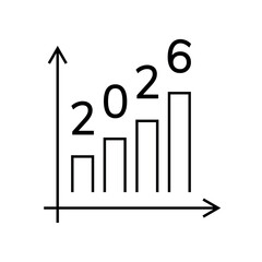 icons. 2026. a collection of minimalist icons depicting the year 2026, integrated into various themes such as documents, devices, graphics, people, communications, and technology.	

