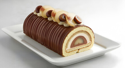 Bûche de noël poire, chocolat, châtaigne