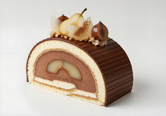 Bûche de noël poire, chocolat, châtaigne