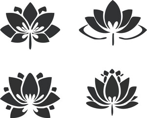 A Collection of Elegant Stylized Lotus Flower Silhouettes Perfect for Decorative and Artistic Applications