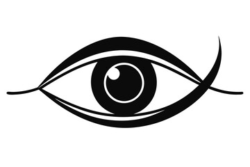 Stylized eye with lashes and a curved brow depicted in solid black ink