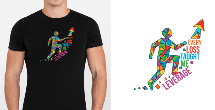 Abstract geometric climber vector — Every Loss Taught Me Leverage motivational quote design for T-shirt and poster