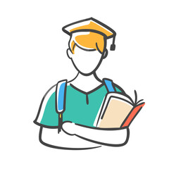 Vector graduation student illustration with book and backpack