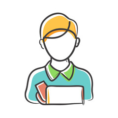 Vector illustration of a student holding books and cards scalable graphic