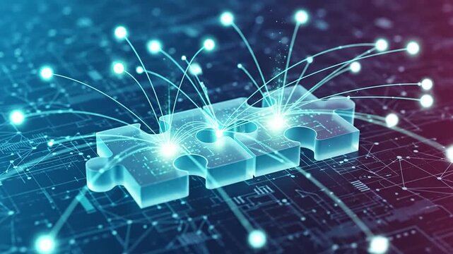 Api Integration Concept with Puzzle Pieces on Tech Background, Connectivity.