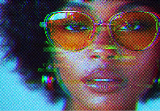 Blue And Red VHS Glitch Photo Effect