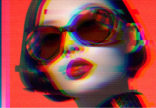 Red And Blue VHS Glitch Photo Effect