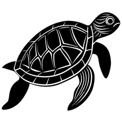 Stylized black sea turtle silhouette with detailed shell and fins