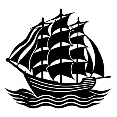 Majestic tall ship sailing on wavy seas under full sails silhouette design