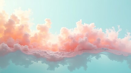Pink cloud with reflection on water against blue sky background